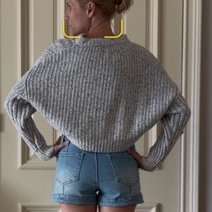 Free People Heathered Gray Cropped Sweater